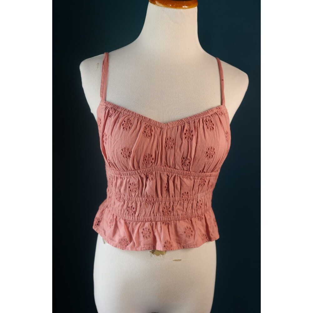 Hollister Y2K Eyelet Cami Babydoll Crop Top Rose Pink Size XS Coquette Feminine